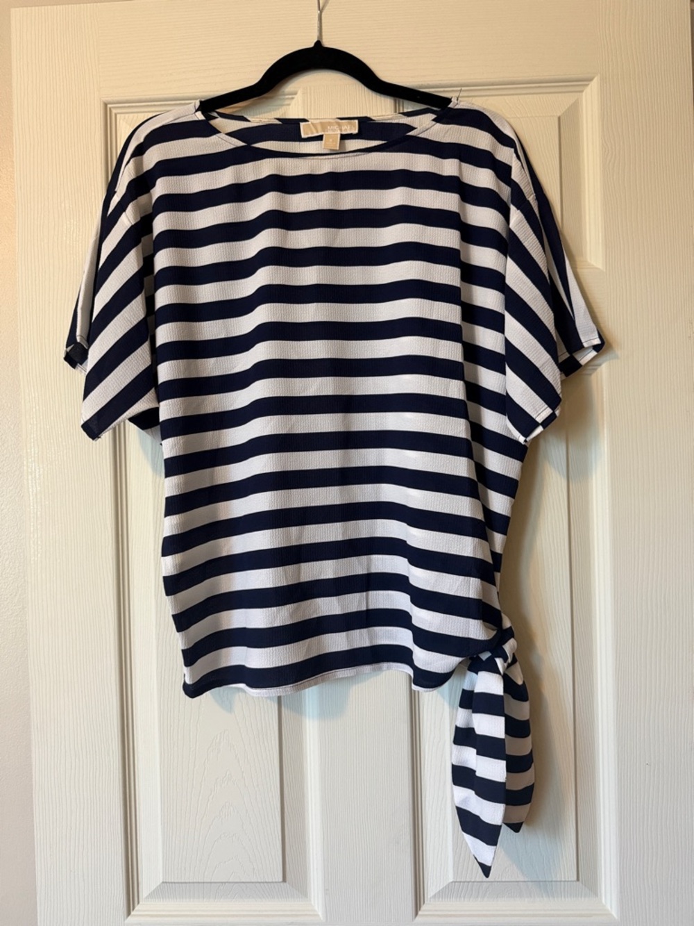 Michael Michael Kors navy and white striped top with side tie detail